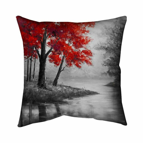 Begin Home Decor 26 x 26 in. Red Trees & Lake-Double Sided Print Indoor Pillow 5541-2626-LA25-1